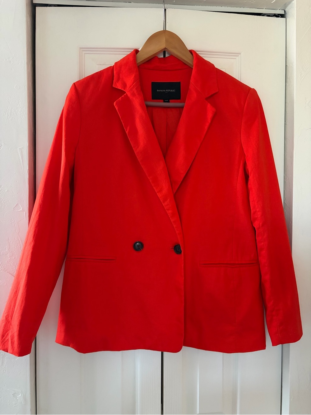 LIKE NEW Banana Republic Orange Coral Double-Breasted Blazer, linen blend, 6P